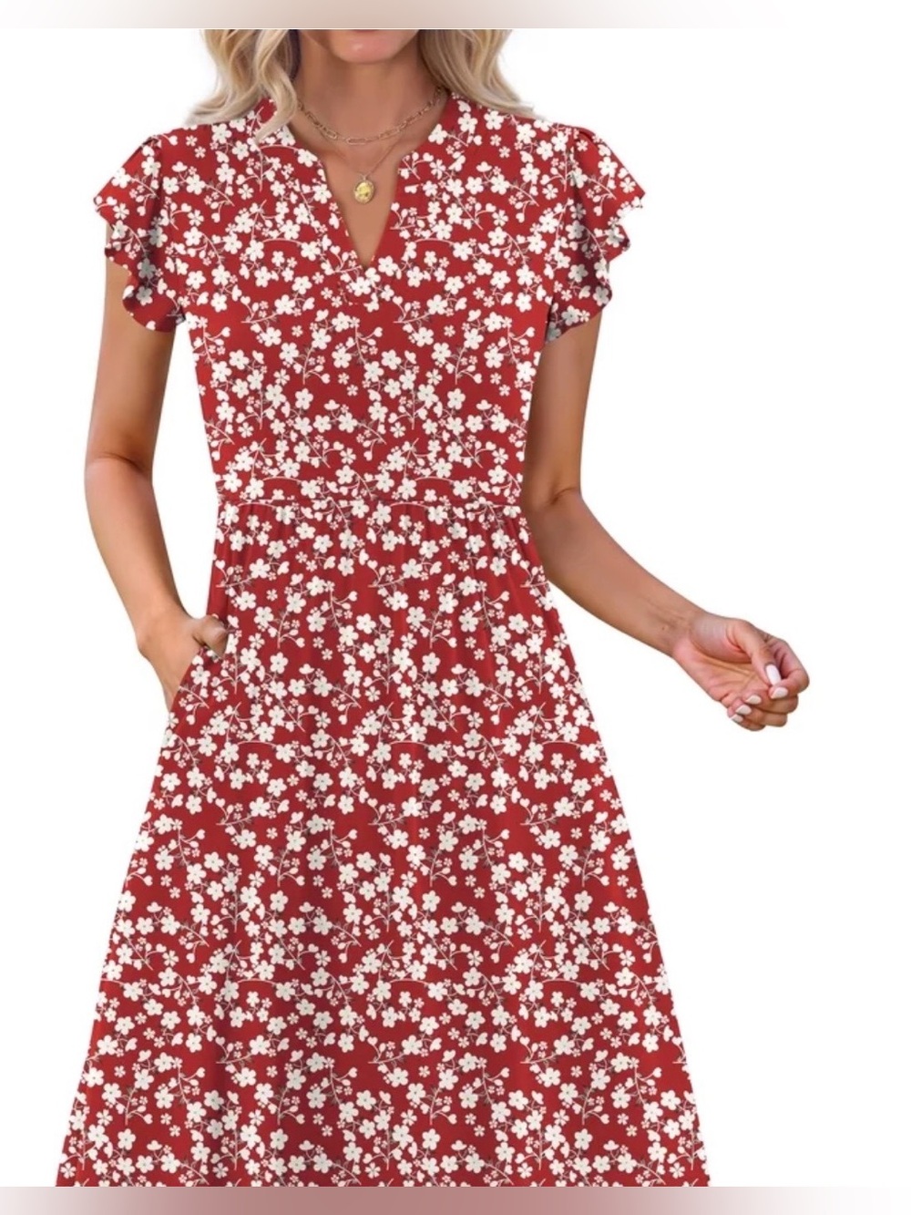 Fantaslook Summer Dresses for Women Ruffle Sleeve V Neck Midi